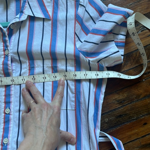 J. Crew Striped Mini Shirt Dress w/ Belt and Pockets - Picture 6 of 7